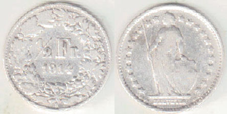 1914 Switzerland silver 1/2 Franc A003034